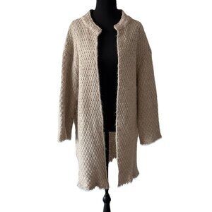KOCH Chunky Knit Cardigan Sweater Heather Oatmeal Size M Wool Blend Capsule Boho